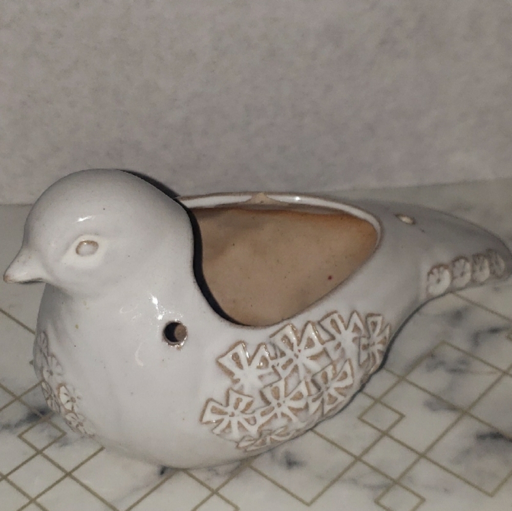 White Ceramic Bird Planter